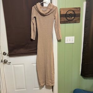 SHEIN Tan Cowl Neck Long Sleeve Sweater Dress